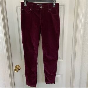 NWOT EXPRESS corduroy wine burgundy raw Hem ankle legging mid rise pants size 4